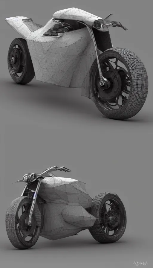 Prompt: a 3d rendered futuristic motorcycle, trending on artstation