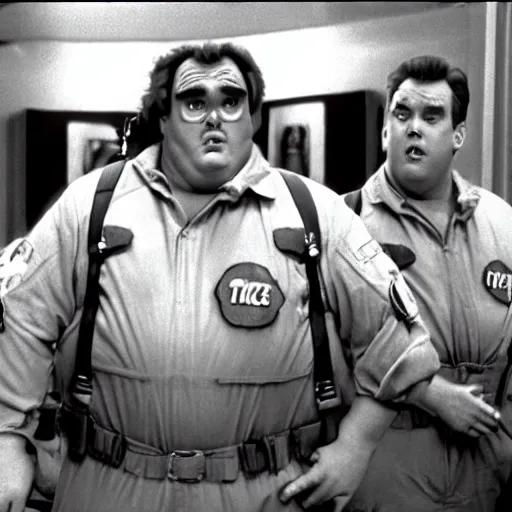 Image similar to cinematic, film still of john candy as louis tully in ghostbusters