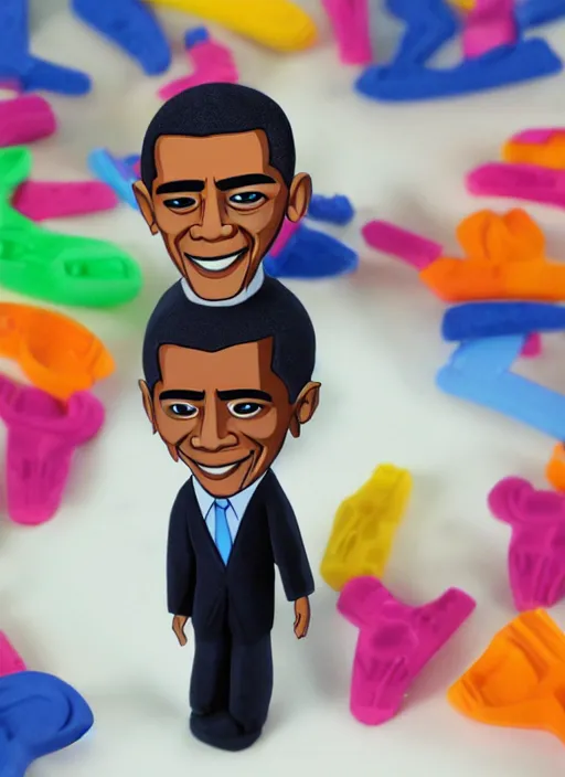 Image similar to barack obama as a cute cartoon character, 3 d clay figure, kawaii