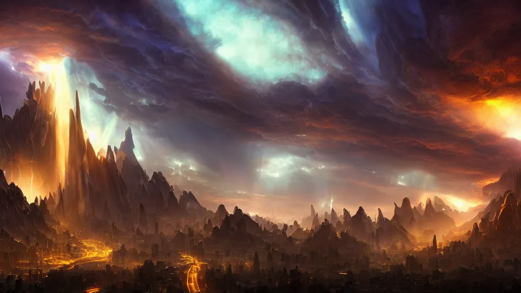 Image similar to incredible protoss city marc adamus, beautiful dramatic lighting