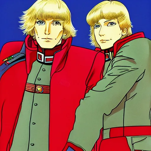 Image similar to a portrait of char aznable and garma zabi , drawn by Yoshikazu Yasuhiko, gundam, 0079, gto