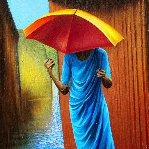 Prompt: kerala, award winning, oil painting, raining