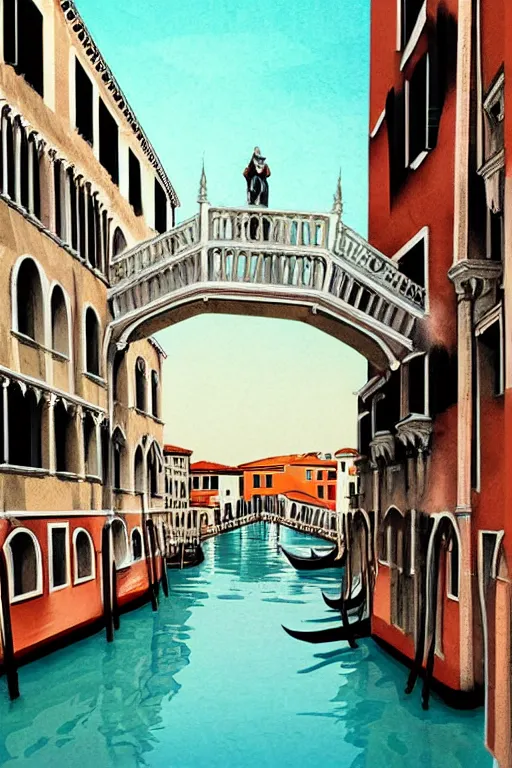 Prompt: vintage art of venice, in the style of katinka reinke