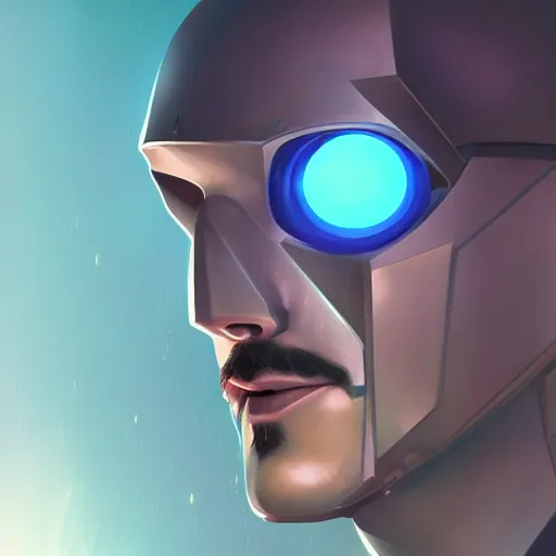 Image similar to portrait of a cyborg nikola tesla, metallic skin, led lights, high technology inplants, mattepainting concept blizzard pixar maya engine on stylized background splash comics global illumination lighting artstation lois van baarle, ilya kuvshinov, rossdraws