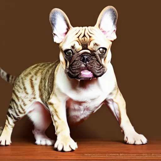 Prompt: a feline french bulldog - cat - hybrid, animal photography