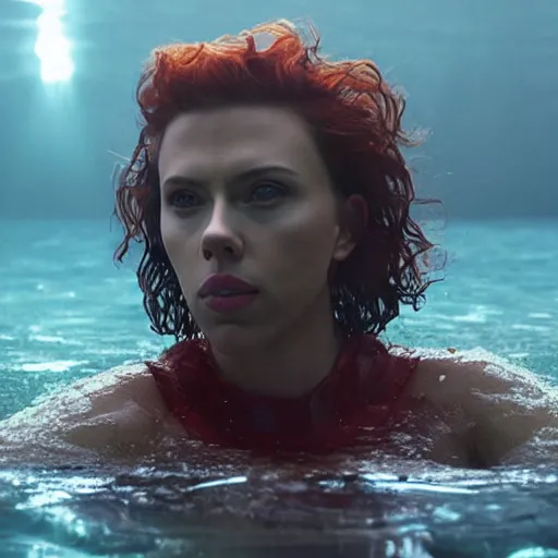 Image similar to intimate movie still of scarlett johansson submerging in water in under the skin