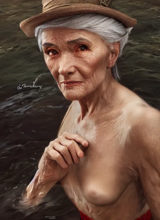 Prompt: photo of a gorgeous old young woman dressed as a man, climbing a river in the style of stefan kostic, realistic, sharp focus, 8k high definition, insanely detailed, intricate, elegant, art by stanley lau and artgerm