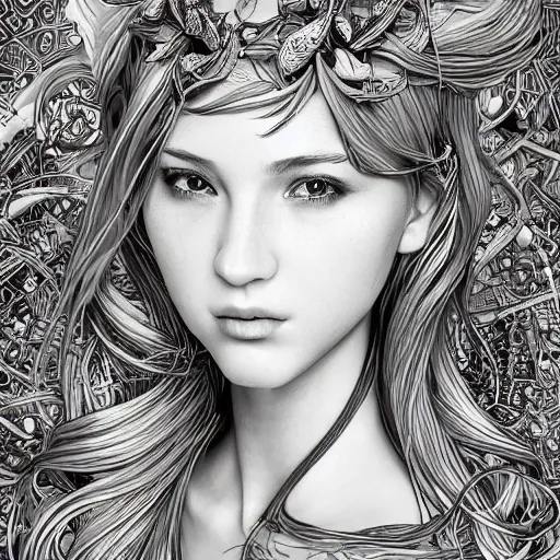 Image similar to a portrait of an incredibly beautiful, graceful, elegant, and sophisticated young blonde girl made of garlic, an ultrafine detailed illustration by james jean, intricate linework, bright colors, final fantasy, behance contest winner, vanitas, angular, altermodern, unreal engine 5 highly rendered, global illumination, radiant light, detailed and intricate environment