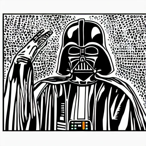 Prompt: pop - wonder - nft bugs - hot sauce darth - vader wading through the muddy territory in a hand - drawn vector, svg, cult - classic - comic - style