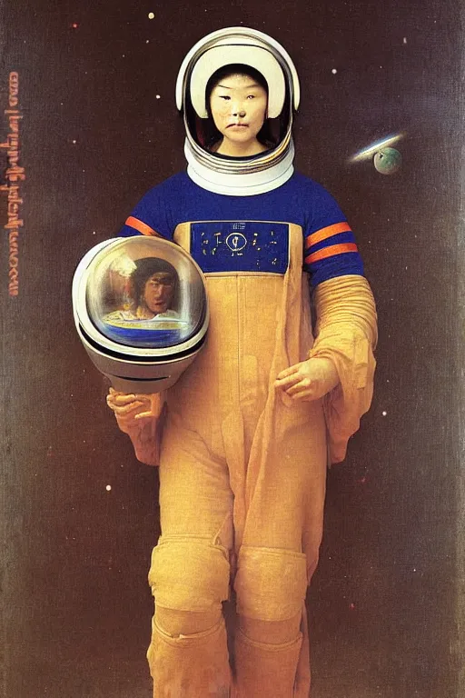 Prompt: portrait of a astronaut in astronaut closed helmet, chinese meticulous painting, by bouguereau