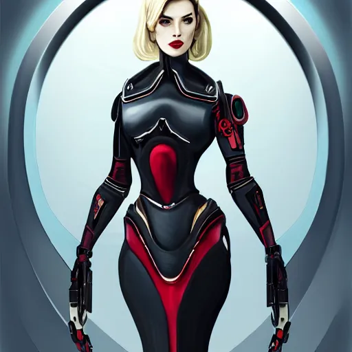 Image similar to A combination of Ada Wong's and Grace Kelly's and Ashley Greene's appearances with blonde hair wearing Warframe armor, high tech, action shot, angular, full body portrait, futuristic, dramatic, fantasy, intricate, elegant, highly detailed, digital painting, artstation, concept art, matte, sharp focus, illustration, 8K, art by Donato Giancola and James Gurney