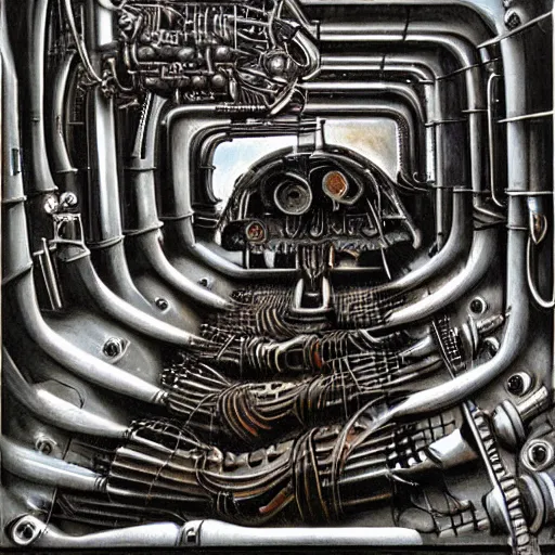 Image similar to mechanical life, artwork by H R Giger