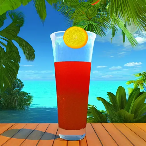 Image similar to tropical drink with starfruit, anime digital painting 3d render