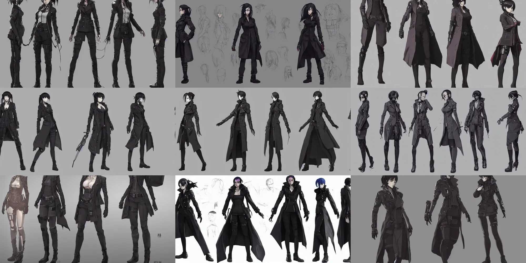 Prompt: detailed realistic full body cyberpunk detective wearing trench coat female character concepts by senior concept artist, in the anime film ergo proxy, featured on artstation, anime aesthetic