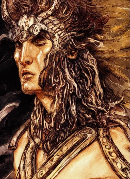 Prompt: close up concept art of an ancient greek character, by ayami kojima