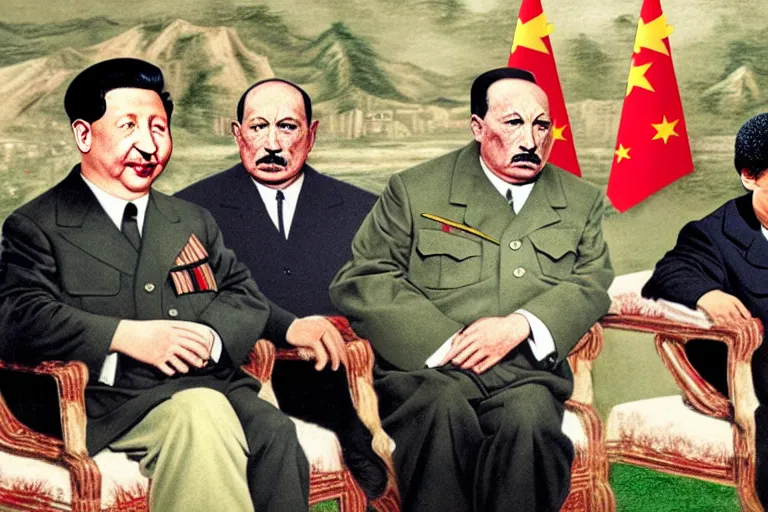 Image similar to hitler, gaddafi, and xi jinping playing each other like a dogs by carlos botelho