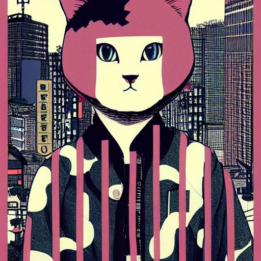 Image similar to a cat in tokyo by inio asano, beeple and james jean, aya takano color style, 4 k, super detailed, modern, 4 k, symmetrical