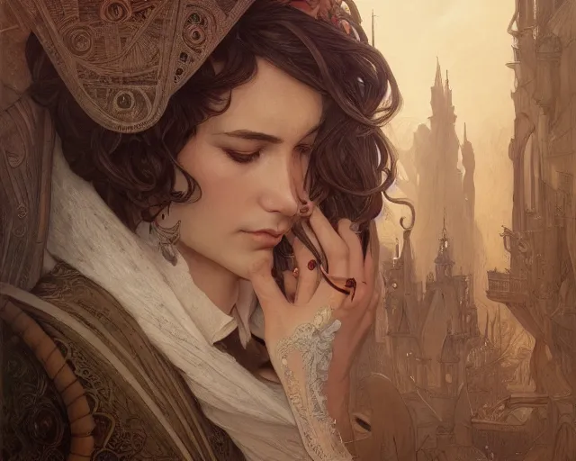 Image similar to photography of saul steinberg, deep focus, d & d, fantasy, intricate, elegant, highly detailed, digital painting, artstation, concept art, matte, sharp focus, illustration, hearthstone, art by artgerm and greg rutkowski and alphonse mucha