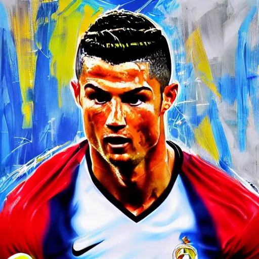 Image similar to painting portrait of cristiano ronaldo, high detail, high resolution