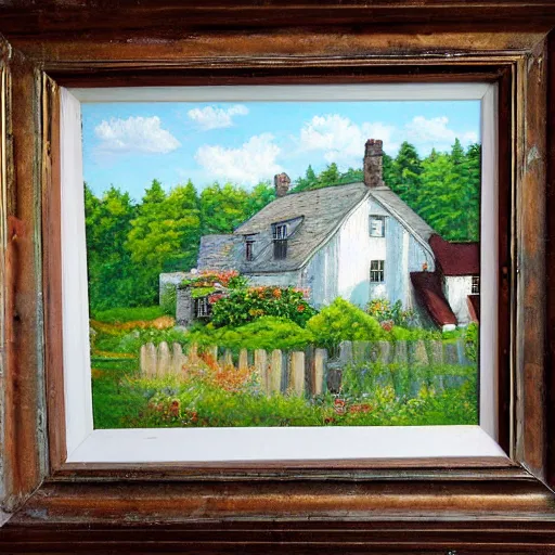 Prompt: a realistic painting of symply durhams cottages, catskills, us.