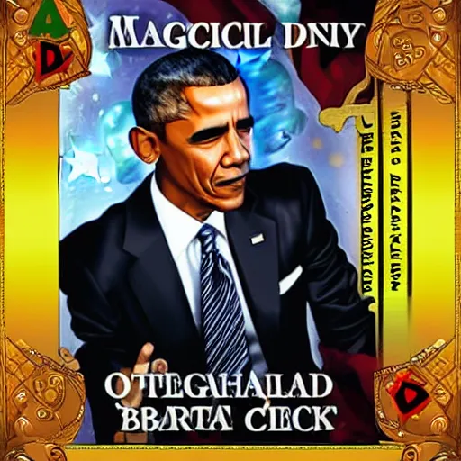 Prompt: Magical Barack Obama, collectible trading D&D card