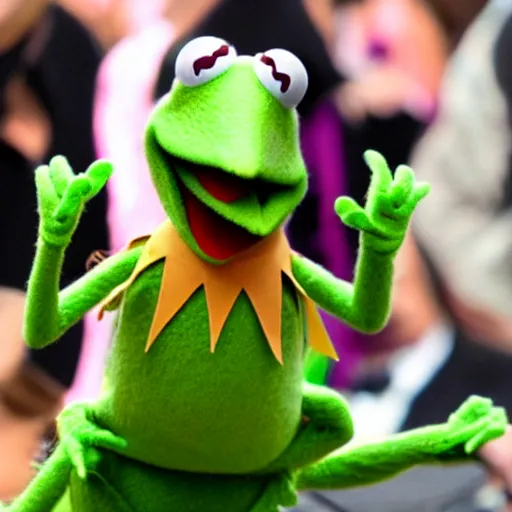 Prompt: Kermit the Frog being inaugurated president