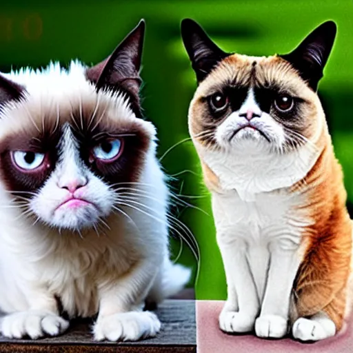 Image similar to grumpy cat versus Doge