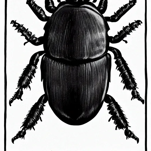 Prompt: dorcus titanus beetle, black and white, botanical illustration, black ink on white paper, bold lines