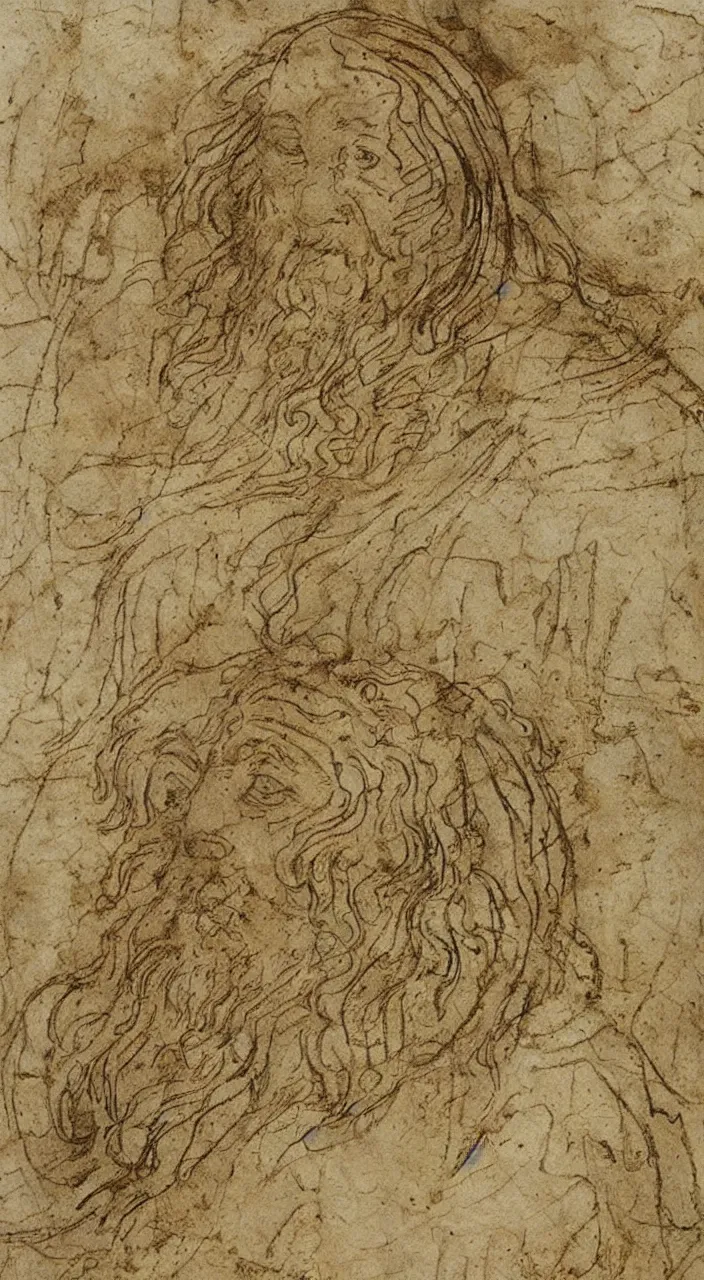 Image similar to leonardo da vinci sketches on sheet of old medival paper with stains and marks texture material