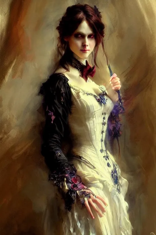 Prompt: victorian gothic lady, painting by daniel gerhartz, detailed art, artstation