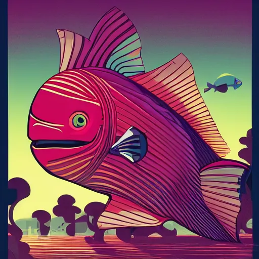 Image similar to profile of one stylized fish in center of view, photo studio, artstation, intricate, realistic, highly detailed, digital painting, concept art, sharp focus, illustration by tom whalen and charles williams and kilian eng and james jean