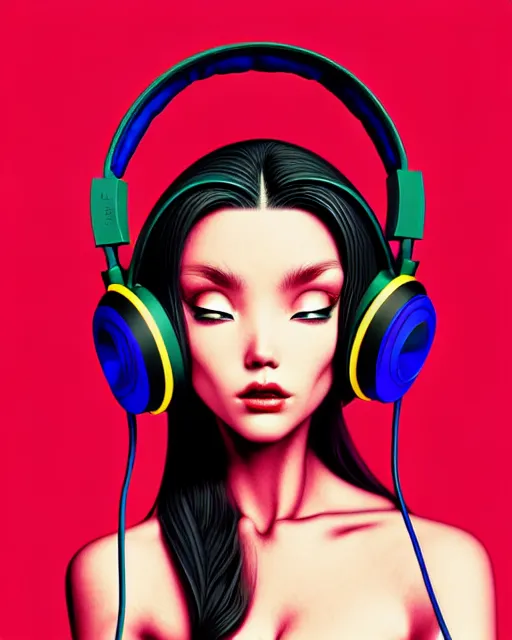 Prompt: richly detailed color illustration of a demon-listening-to-headphones illustrated by Artgerm and Mina Petrovic and Timothy Kong and Marina Federovna. 3D shadowing