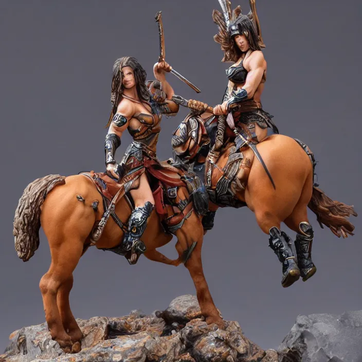 Image similar to 80mm resin detailed miniature of a Muscular Woman warrior with a Horse, Product Introduction Photos, 4K, Full body, simple background