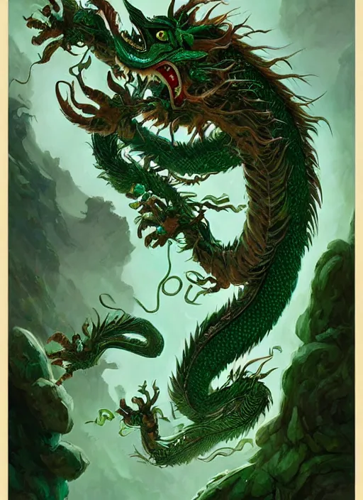 Image similar to a beautiful full - body green chinese dragon, wisdom, magical render in maya by peter mohrbacher and kentaro miura, artstation, 8 k ivan laliashvili, james gurney poster style