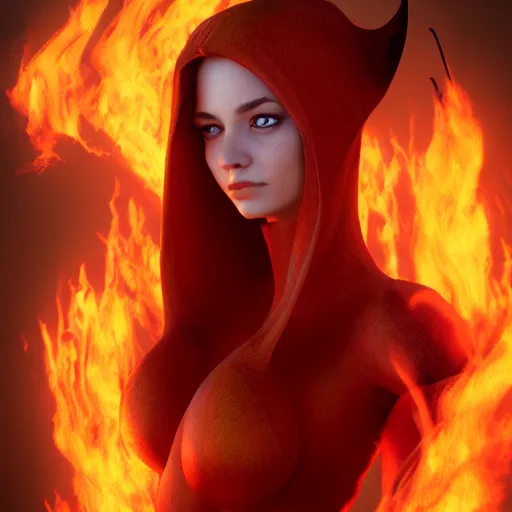 Prompt: human Flame Dragon princess, digital art, 8k ,character ,realistic, portrait,hyperrealistic,octane render