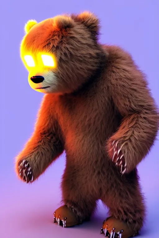 Image similar to high quality 3 d render very cute fluffy cyborg bear! plays electric guitar, cyberpunk highly detailed, unreal engine cinematic smooth, in the style of blade runner & detective pikachu, hannah yata charlie immer, moody light, low angle, uhd 8 k, sharp focus