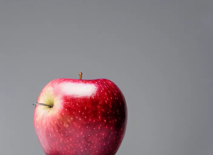 Image similar to photo still of an apple with human teeth, 8 k, studio lighting bright ambient lighting key light, 8 5 mm f 1. 8