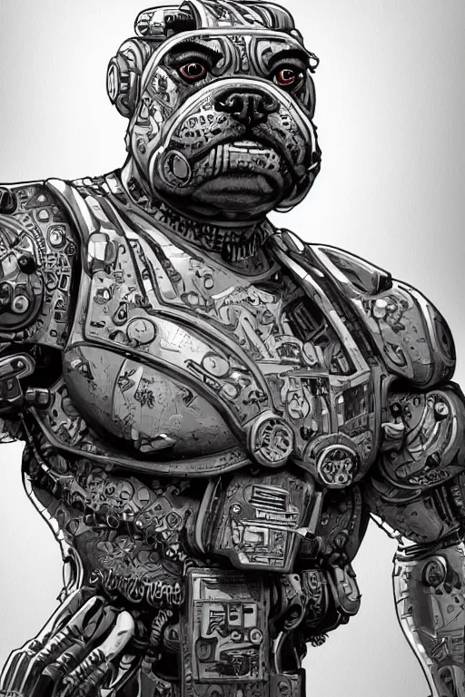 Image similar to cyborg bulldog cartoon concept art, high - contrast, intricate, elegant, highly detailed, digital painting, artstation, concept art, smooth, illustration