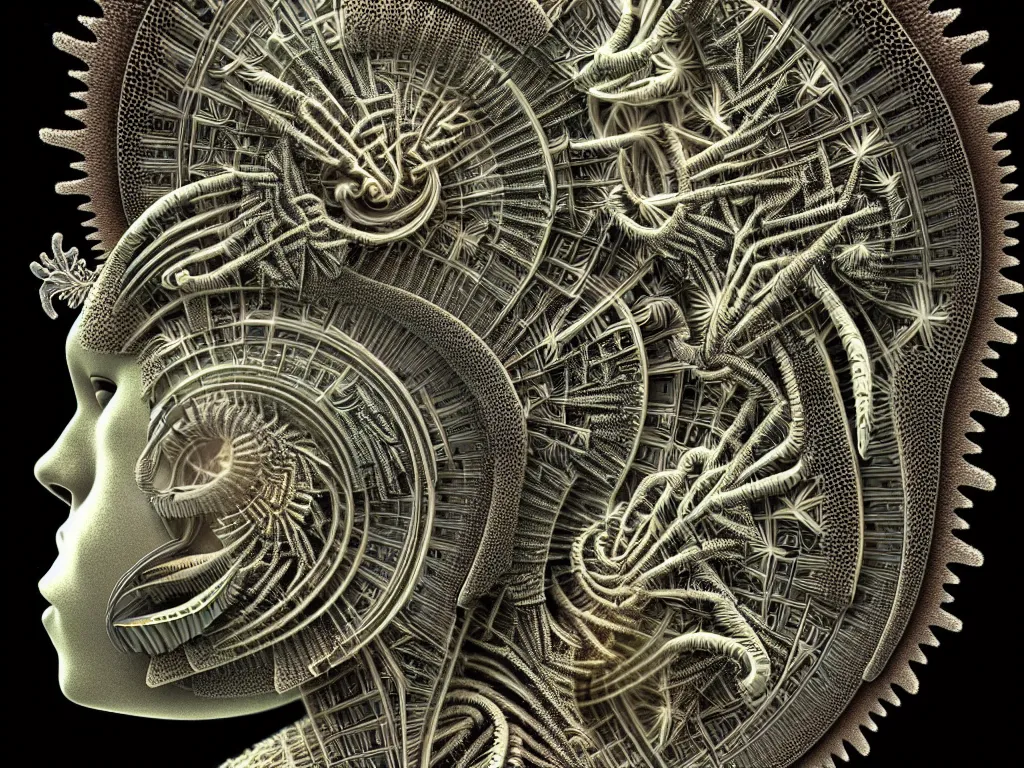 Image similar to highly detailed photo of robot dream fractal, trending on deviantart, neo surrealism, sharp focus, a lot of little details, octane, masterpiece, art by ernst haeckel