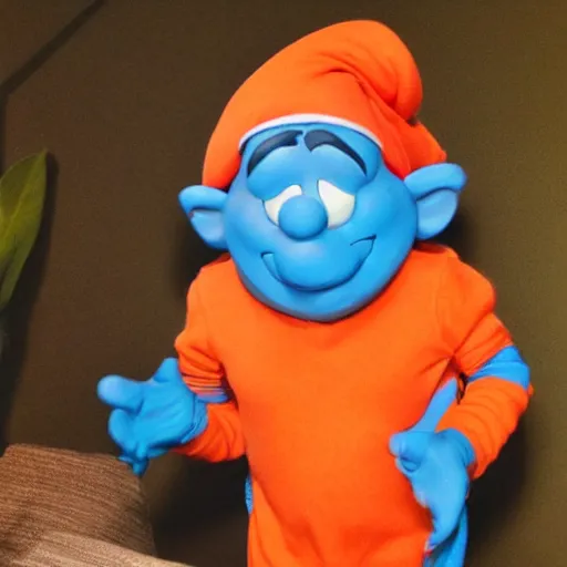 Image similar to papa smurf dressed as papaya