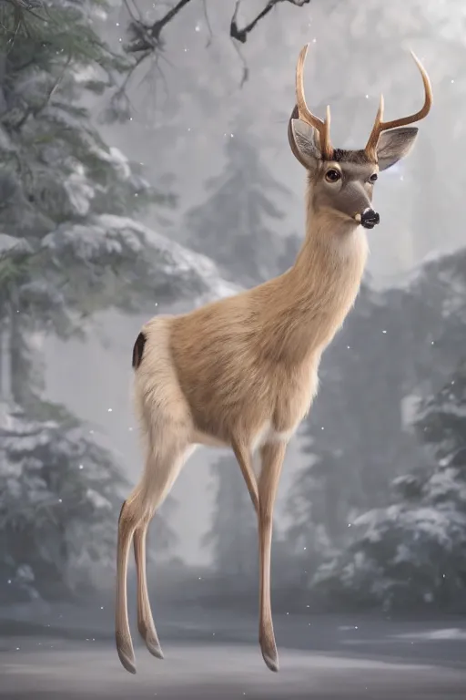 Prompt: an anthro deer wearing a white formal coat, talking to a crow, hyperrealistic, concept art, octane render, unreal engine 5, trending on DeviantArt, highly detailed, high quality, 8K, soft lighting, cute, natural lighting, realistic face, trending on Artstation, elegant clothes, profile picture, path traced, house background