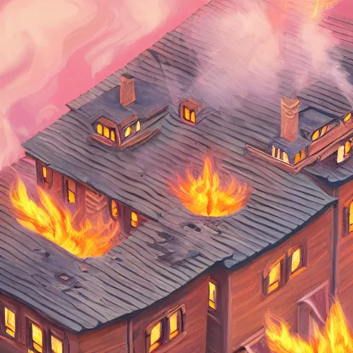 Prompt: aerial view of a house Stove Chimneys spreading smoke, magical atmosphere, trending on artstation, 30mm, by Noah Bradley trending on ArtStation, deviantart, high detail, stylized portrait