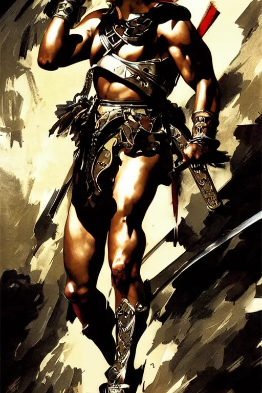 Prompt: gladiator, painting by j. c. leyendecker, yoji shinkawa, katayama bokuyo