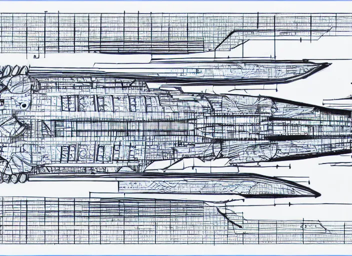 Image similar to a highly detailed blueprint of a giant spaceship, by karanak