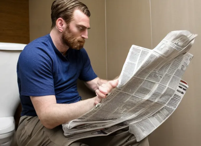 Image similar to chris long reading a newspaper on a toilet