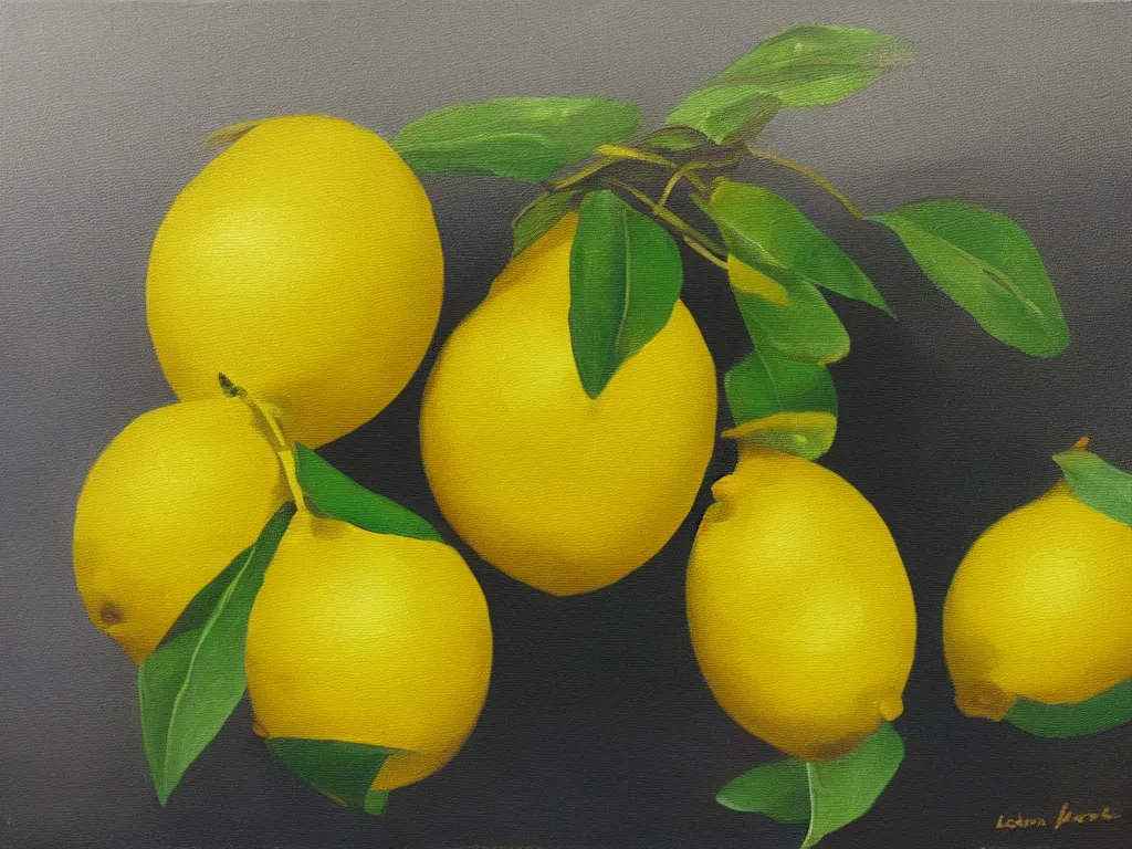 Image similar to oil on canvas painting of one lemon
