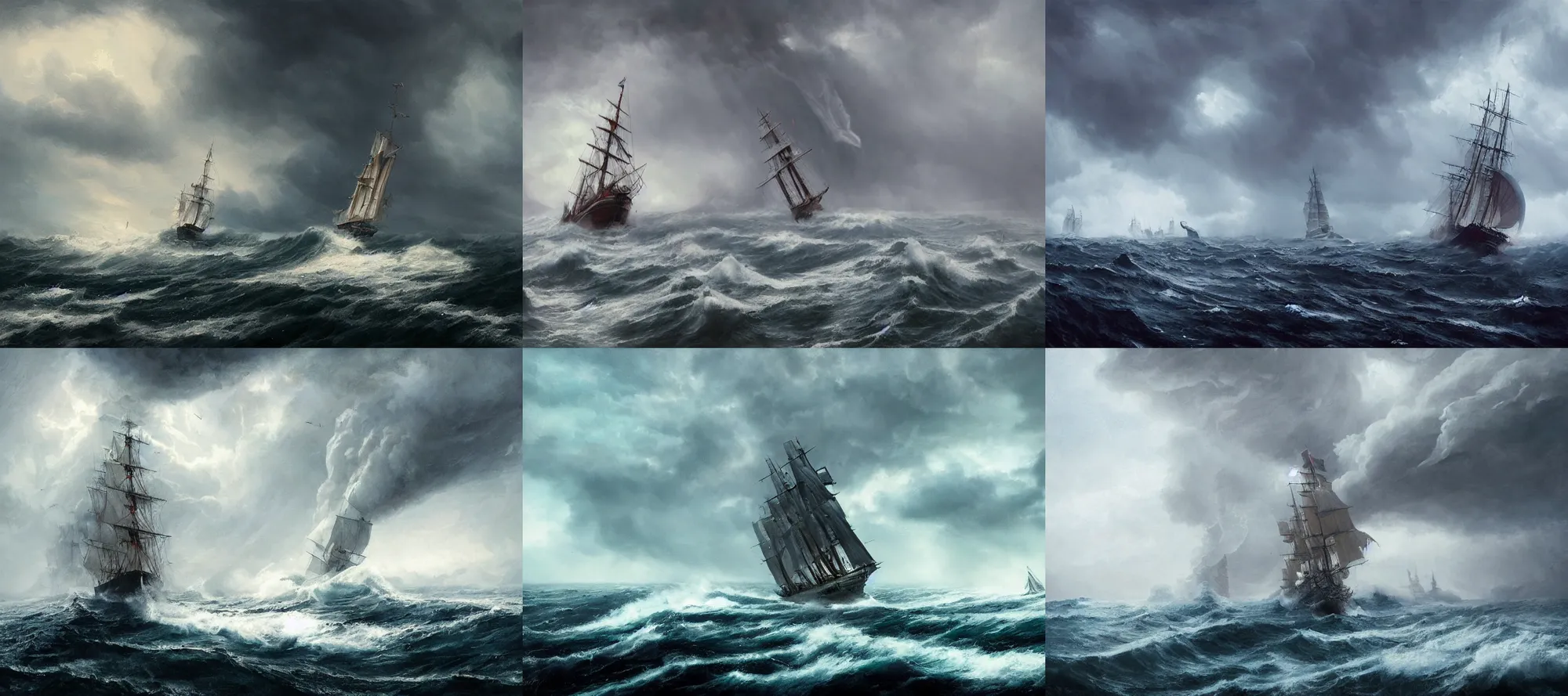Prompt: sailship on a tumultuous sea, tornado twister, storm, by greg rutkowski, ultrawide angle