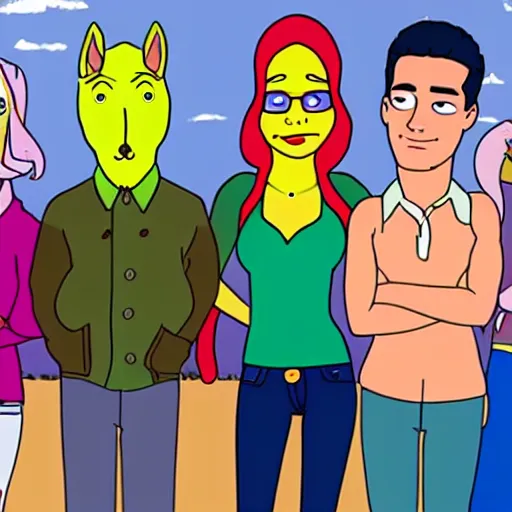 Image similar to still from the hit tv show friends in the style of bojack horseman