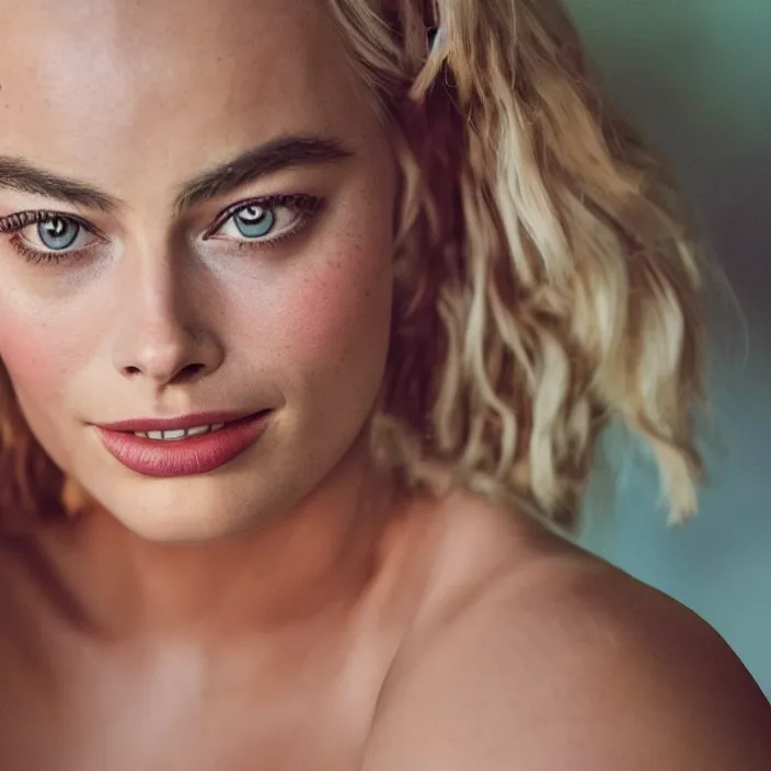 Image similar to portrait of Margot Robbie as Inem Pelayan, by Charlotte Grimm, natural light, detailed face, CANON Eos C300, ƒ1.8, 35mm, 8K, medium-format print