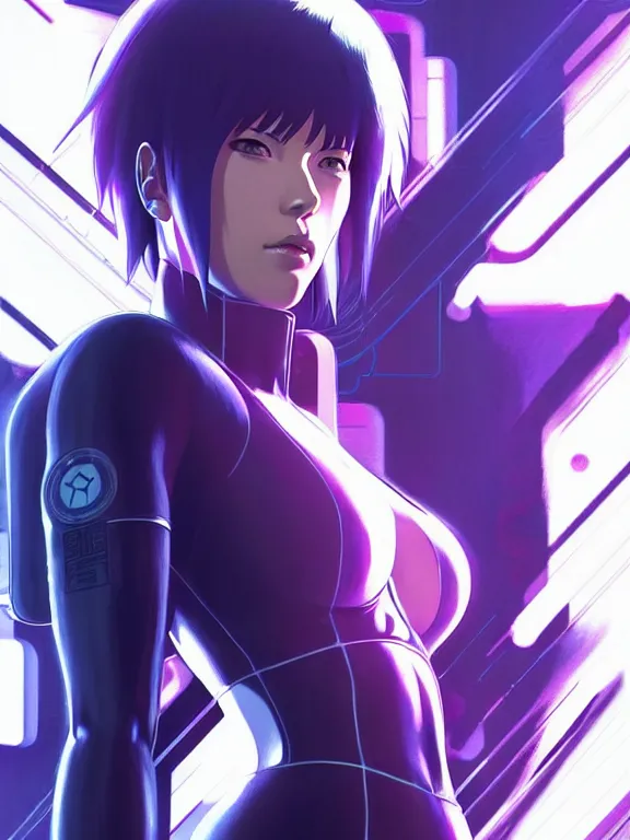 Image similar to a fullbody portrait of motoko kusanagi ghost in the shell, finely detailed features : : gits sac twenty forty five netflix : : by ilya kuvshinov, rossdraws, artgerm, sola digital arts, production ig, anti aliasing, raytracing : :